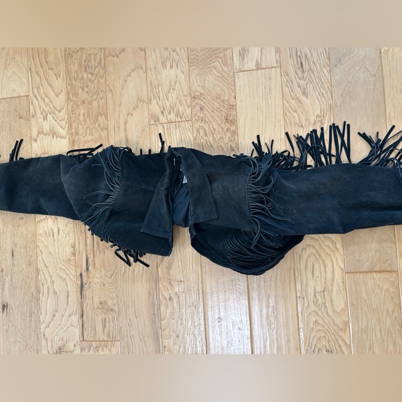 Wilson’s Vintage Fringe Bomber Jacket Small Black Suede Zipper Front - Picture 10 of 11